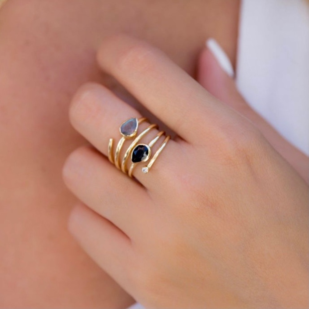Black Onyx & Labradorite Gold Plated 18k Ring